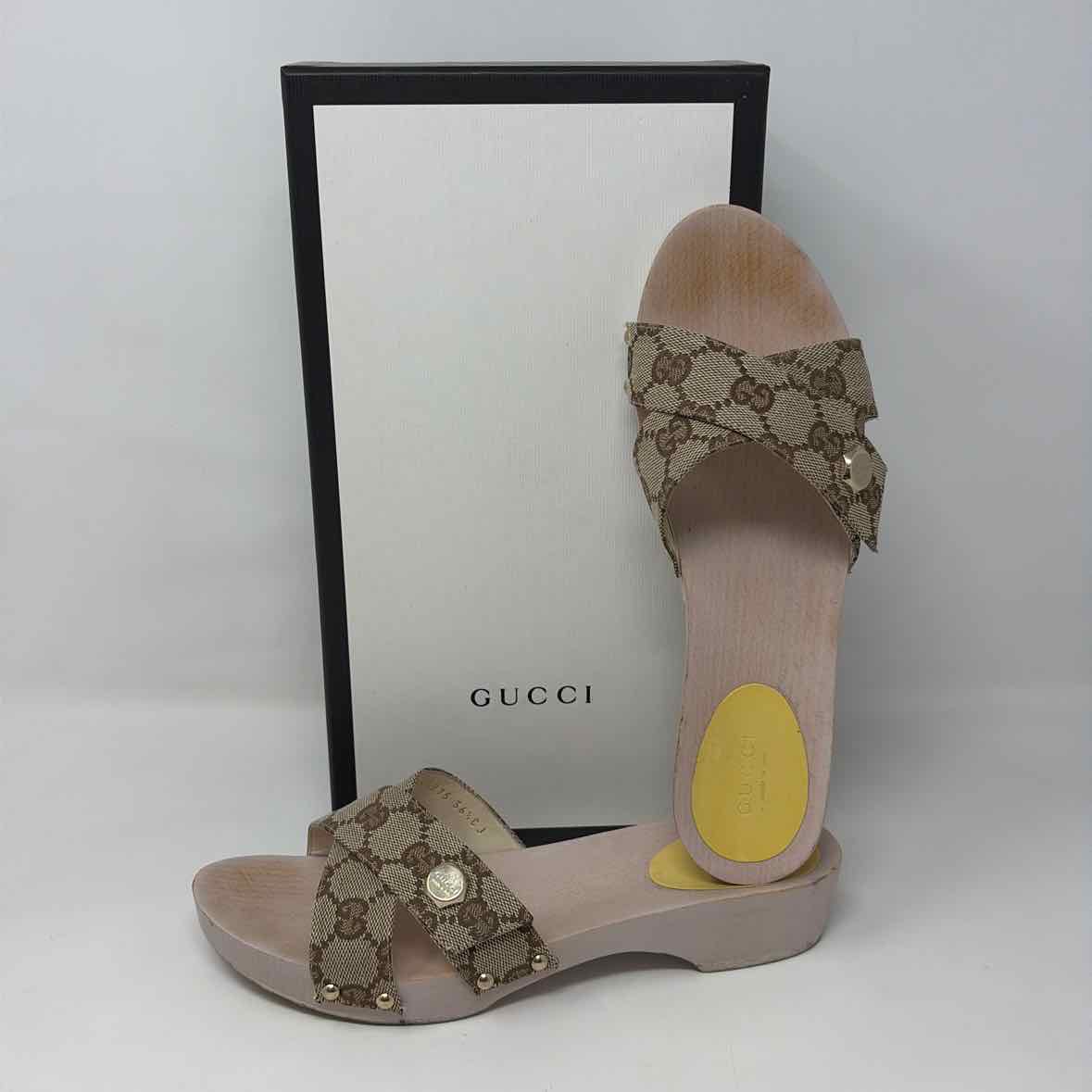 Pre-Owned Gucci Monogram Wood Shoe Size 6 Designer Shoes