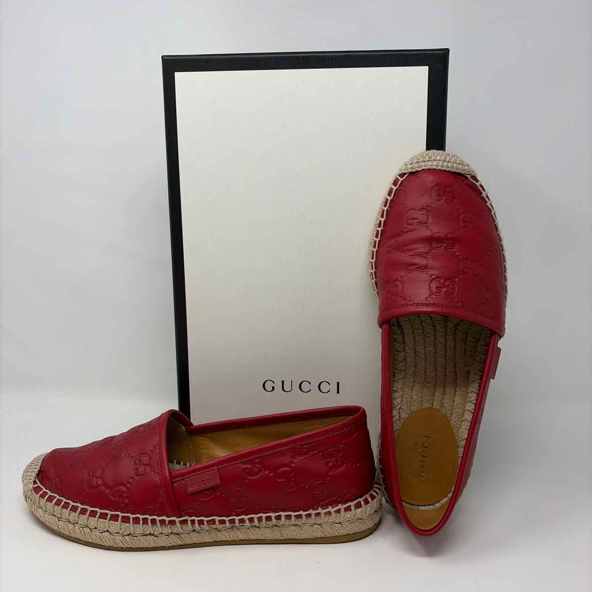Pre-Owned Gucci Red Leather Shoe Size 5.5 Designer Shoes