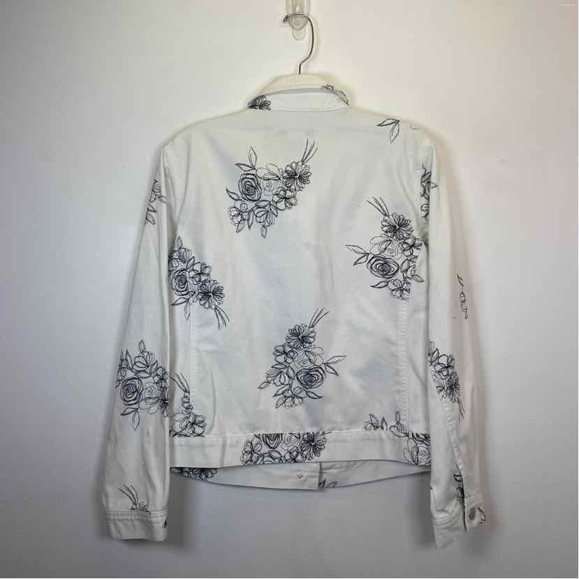 Pre-Owned Size 10/L Geoffrey Beene White Floral Jacket