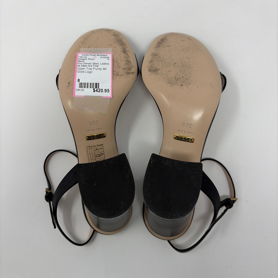 Pre-Owned Gucci Black Leather Shoe Size 8 Designer Shoes