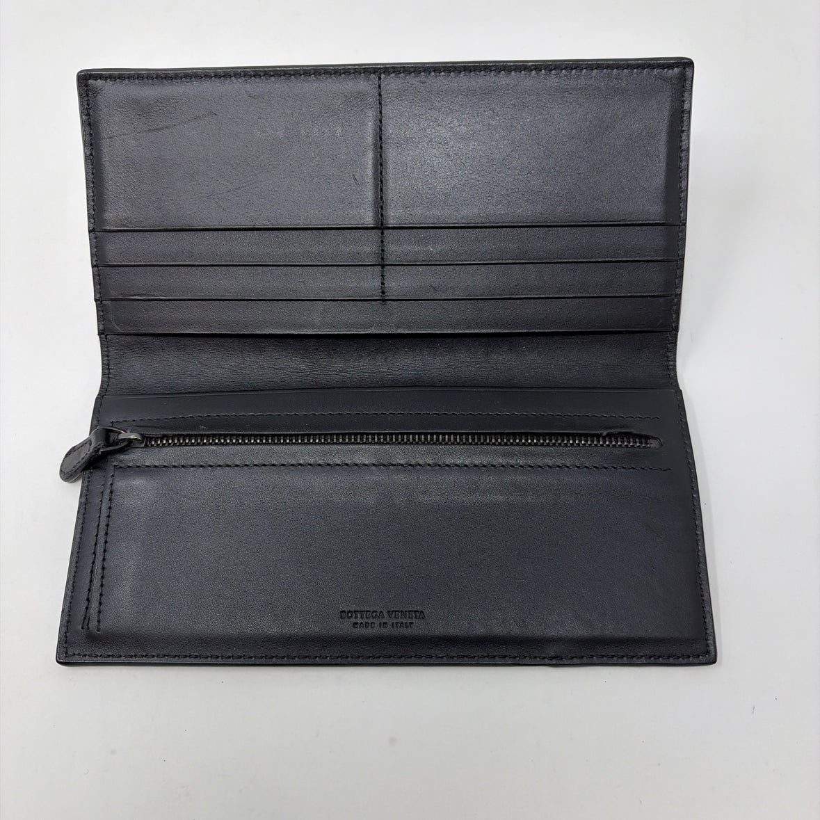 Pre-Owned Bottega Veneta Black Leather Designer Wallet