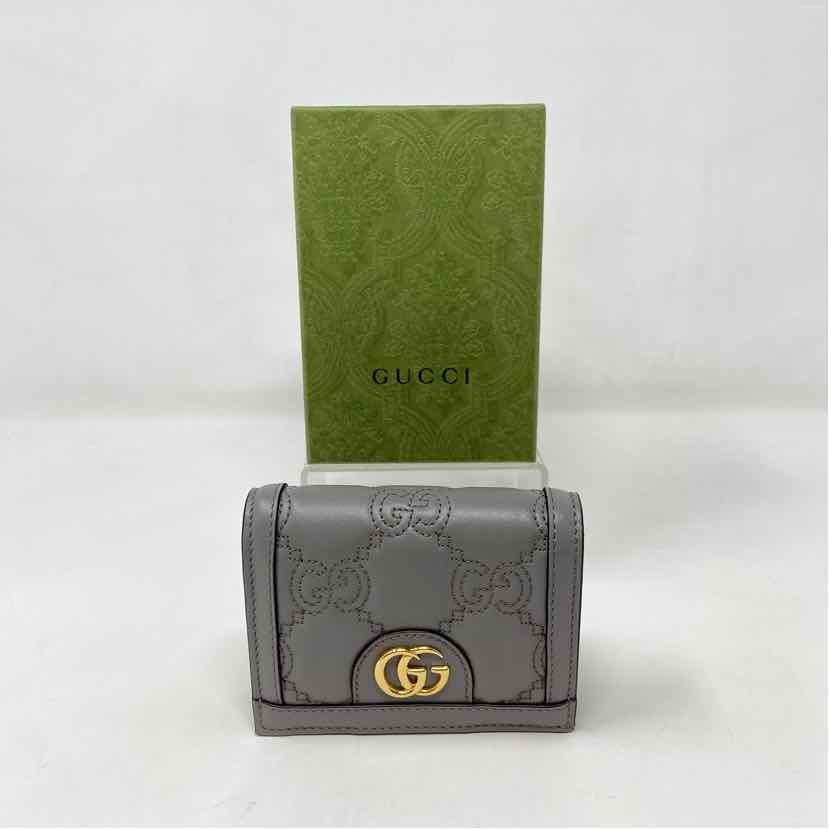 Pre-Owned Gucci Grey Leather Designer Wallet