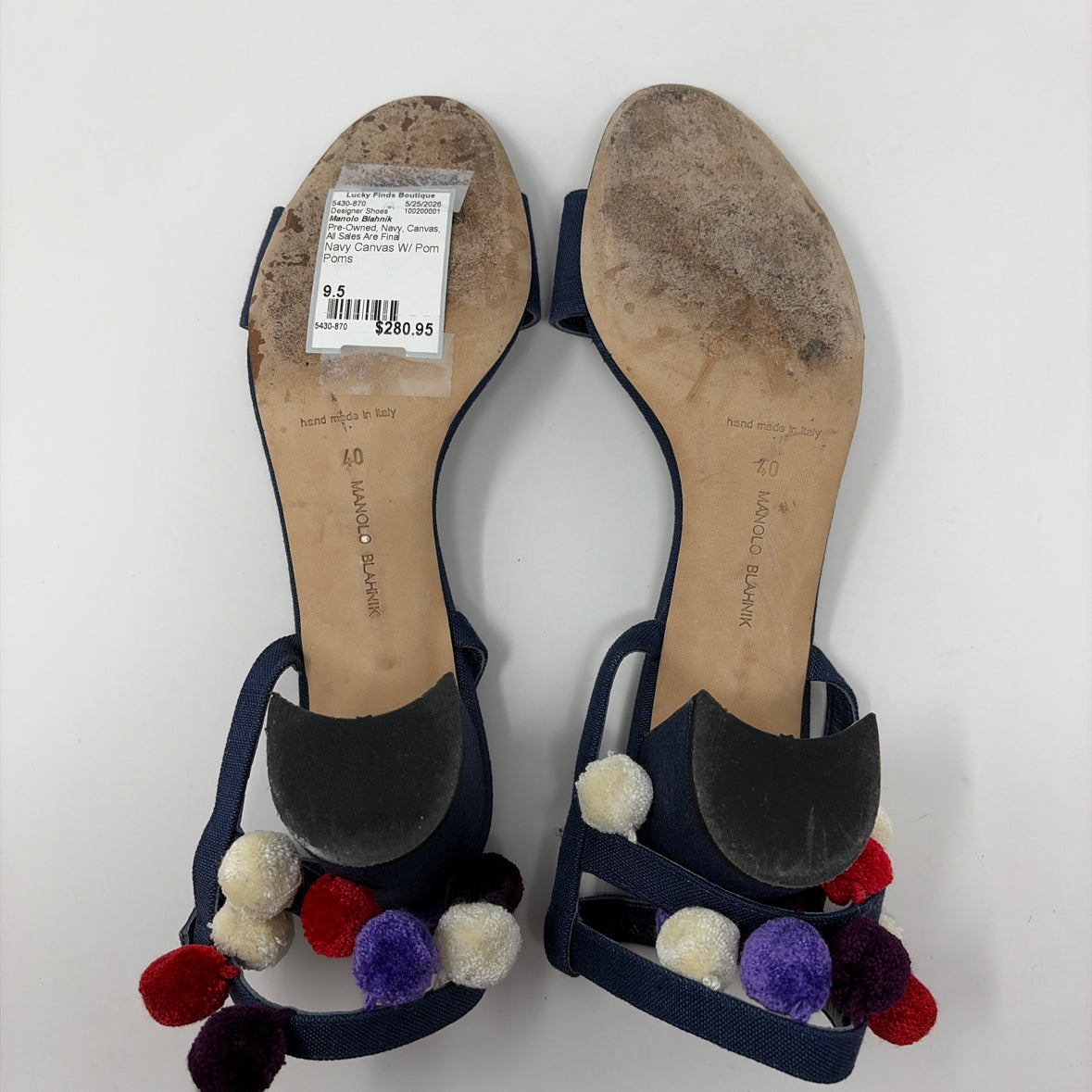 Pre-Owned Manolo Blahnik Navy Canvas Shoe Size 9.5 Designer Shoes