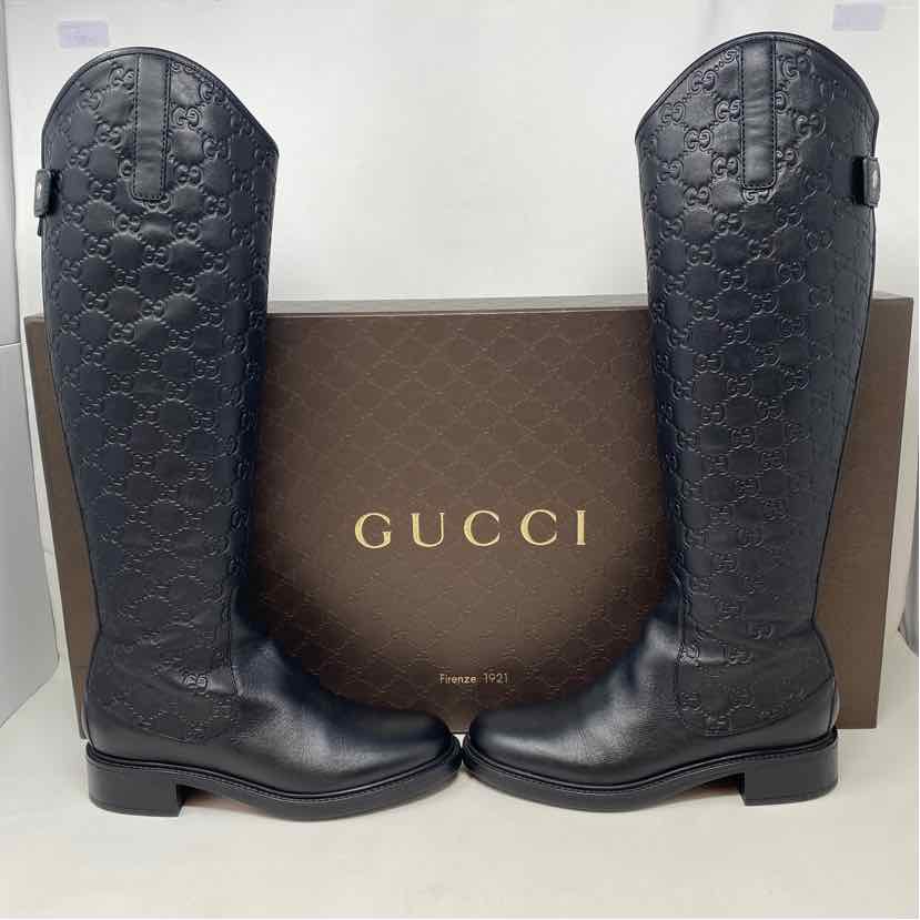 Pre-Owned Gucci Black Leather Shoe Size 5.5 Designer Shoes