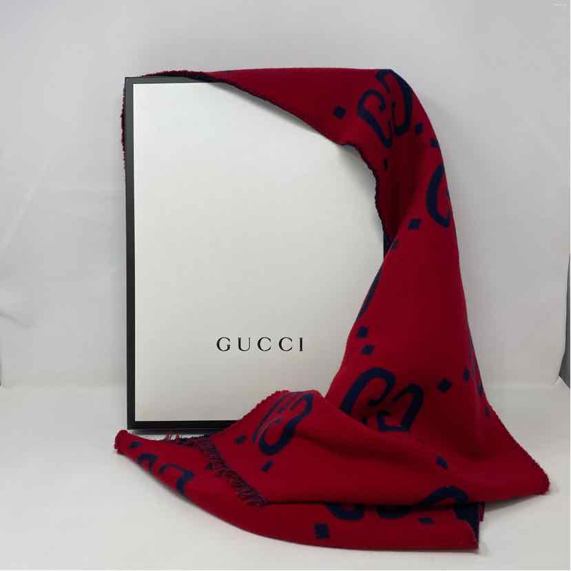 Pre-Owned Gucci Red/ Blue Knit Designer Scarf
