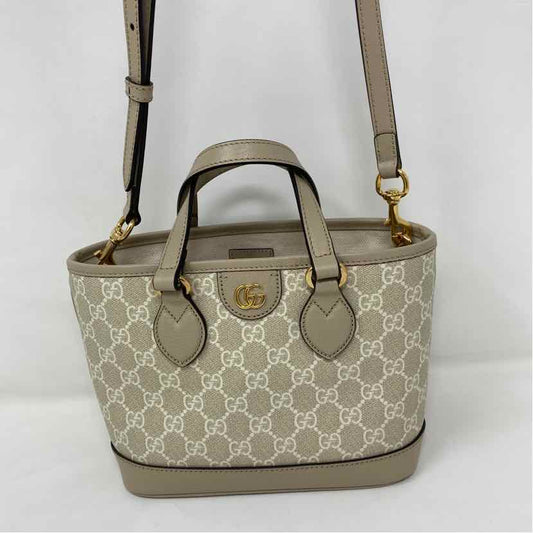 Pre-Owned Gucci Cream Coated Canvas Designer Handbag