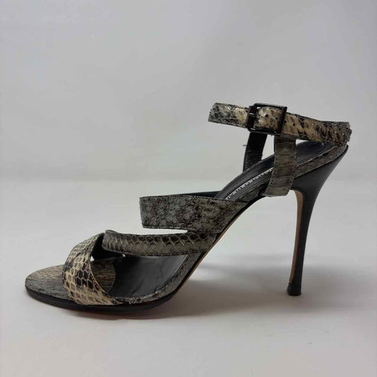 Pre-Owned Manolo Blahnik Snake Print Leather Shoe Size 8.5 Designer Shoes