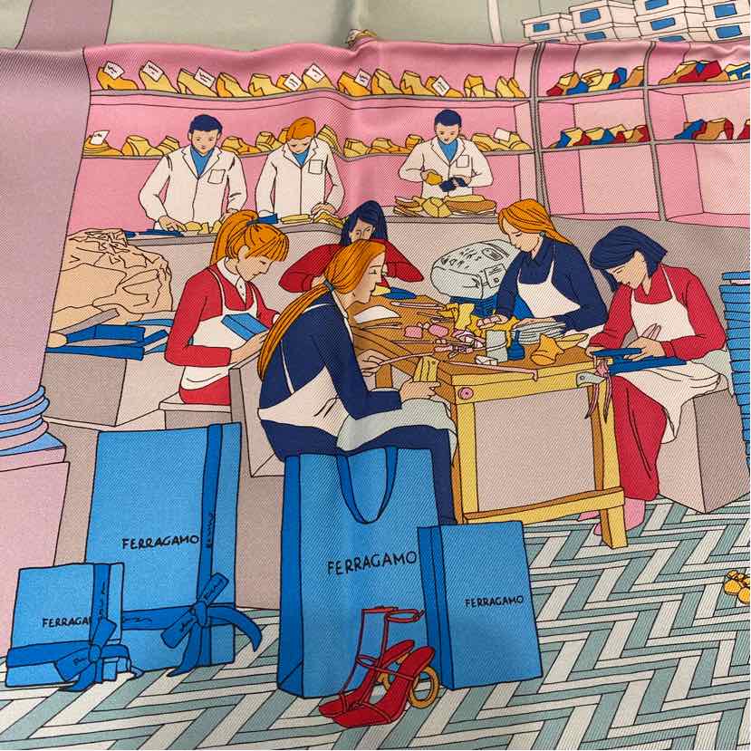 Pre-Owned Ferragamo Multi Silk Designer Scarf