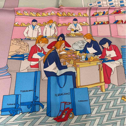 Pre-Owned Ferragamo Multi Silk Designer Scarf