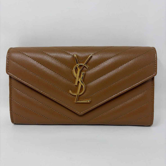 Pre-Owned Saint Laurent Cognac Leather Designer Wallet