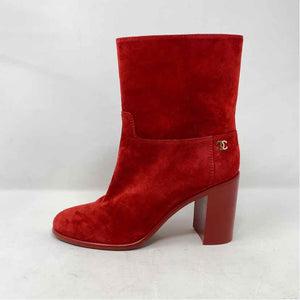 Pre-Owned Chanel Red Suede Shoe Size 6.5 Designer Shoes