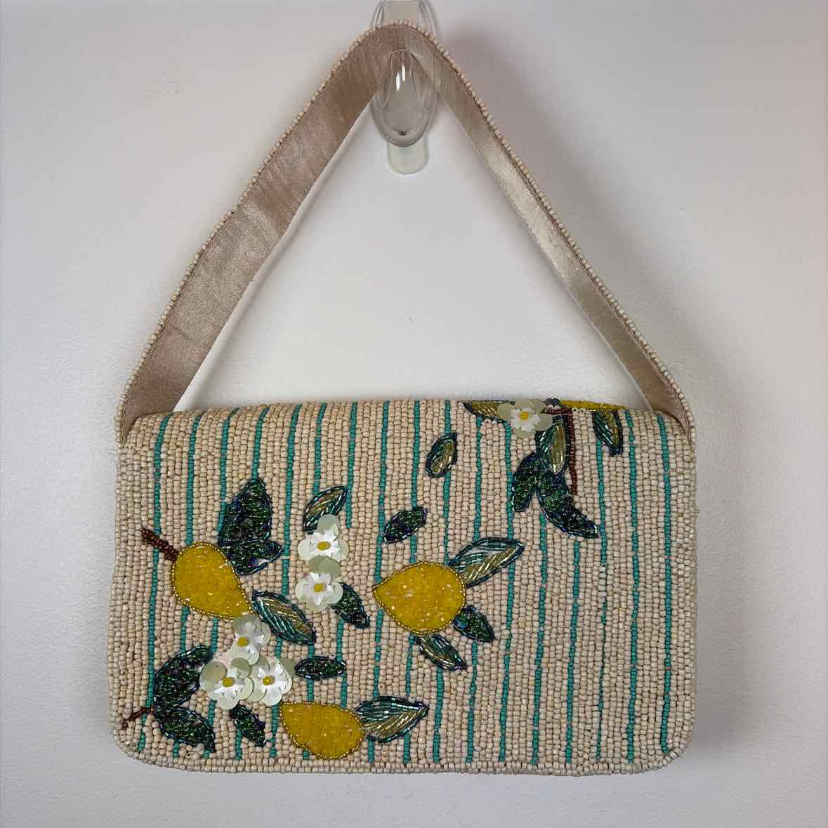 Pre-Owned Boutique Cream Multi Beaded Handbag