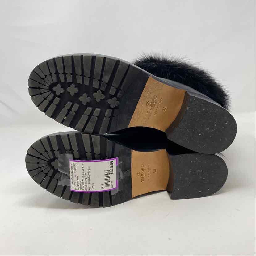 Pre-Owned Valentino Black Leather Shoe Size 5.5 Designer Shoes