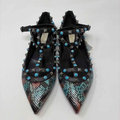 Pre-Owned Valentino Teal Multi Leather Shoe Size 8 Designer Shoes