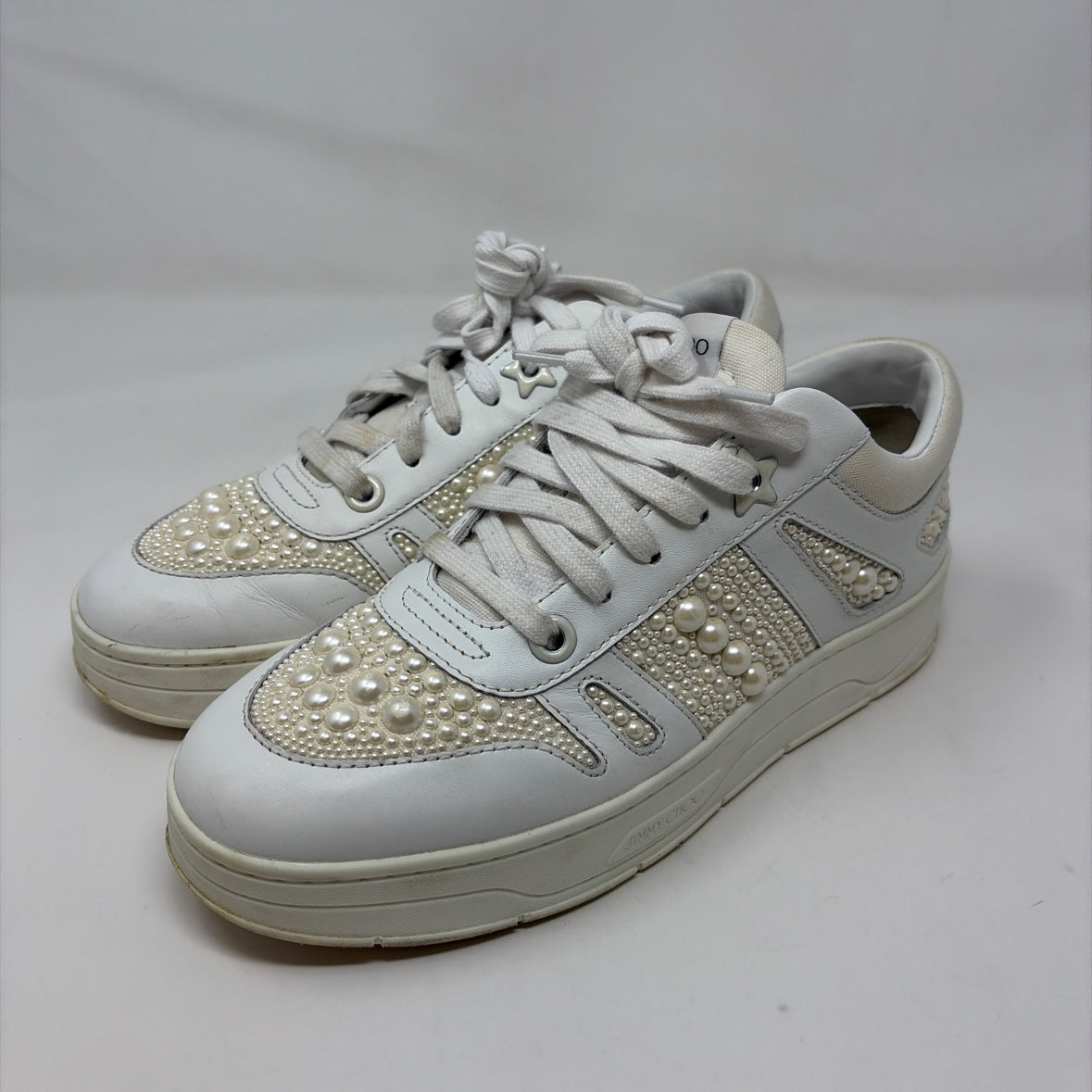 Pre-Owned Jimmy Choo White Pearls Shoe Size 7.5 Designer Shoes
