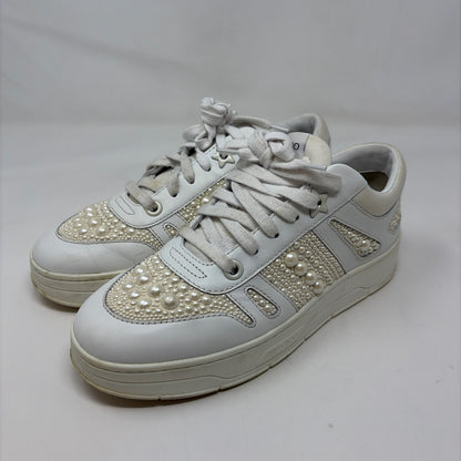 Pre-Owned Jimmy Choo White Pearls Shoe Size 7.5 Designer Shoes