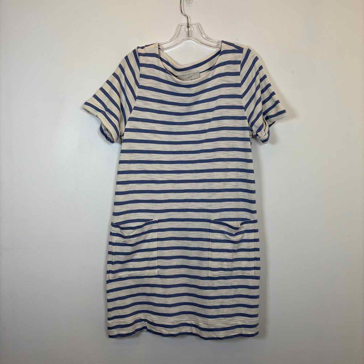 Pre-Owned Size L LOFT blue stripe Casual Dress
