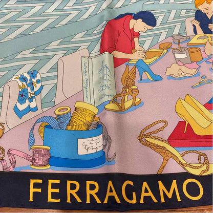 Pre-Owned Ferragamo Multi Silk Designer Scarf