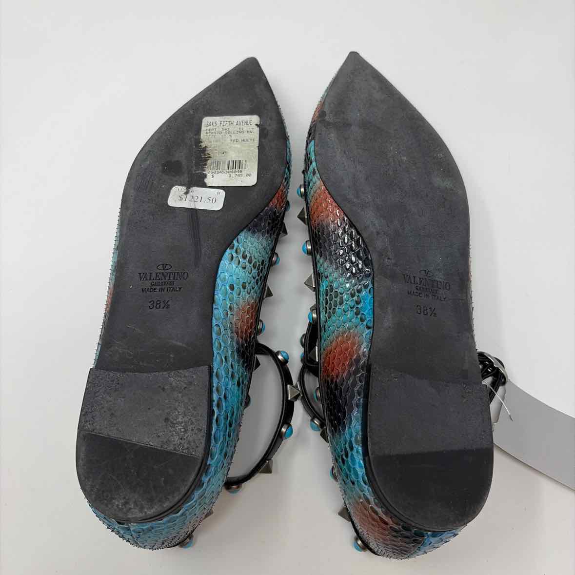 Pre-Owned Valentino Teal Multi Leather Shoe Size 8 Designer Shoes