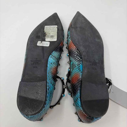Pre-Owned Valentino Teal Multi Leather Shoe Size 8 Designer Shoes