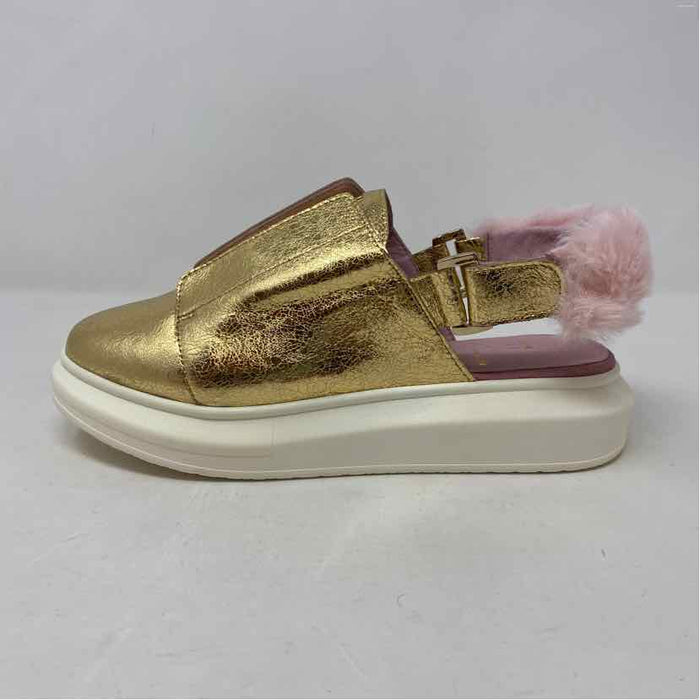 Pre-Owned Shoe Size 9.5 holli Gold Lame Slide