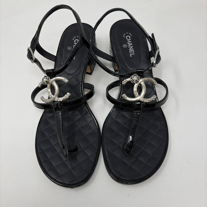 Pre-Owned Chanel Black Patent Shoe Size 10 Designer Shoes