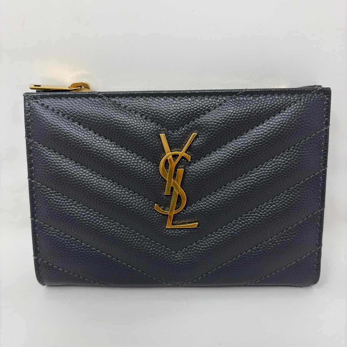 Pre-Owned Saint Laurent Grey Leather Designer Wallet
