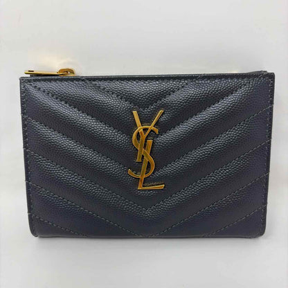 Pre-Owned Saint Laurent Grey Leather Designer Wallet