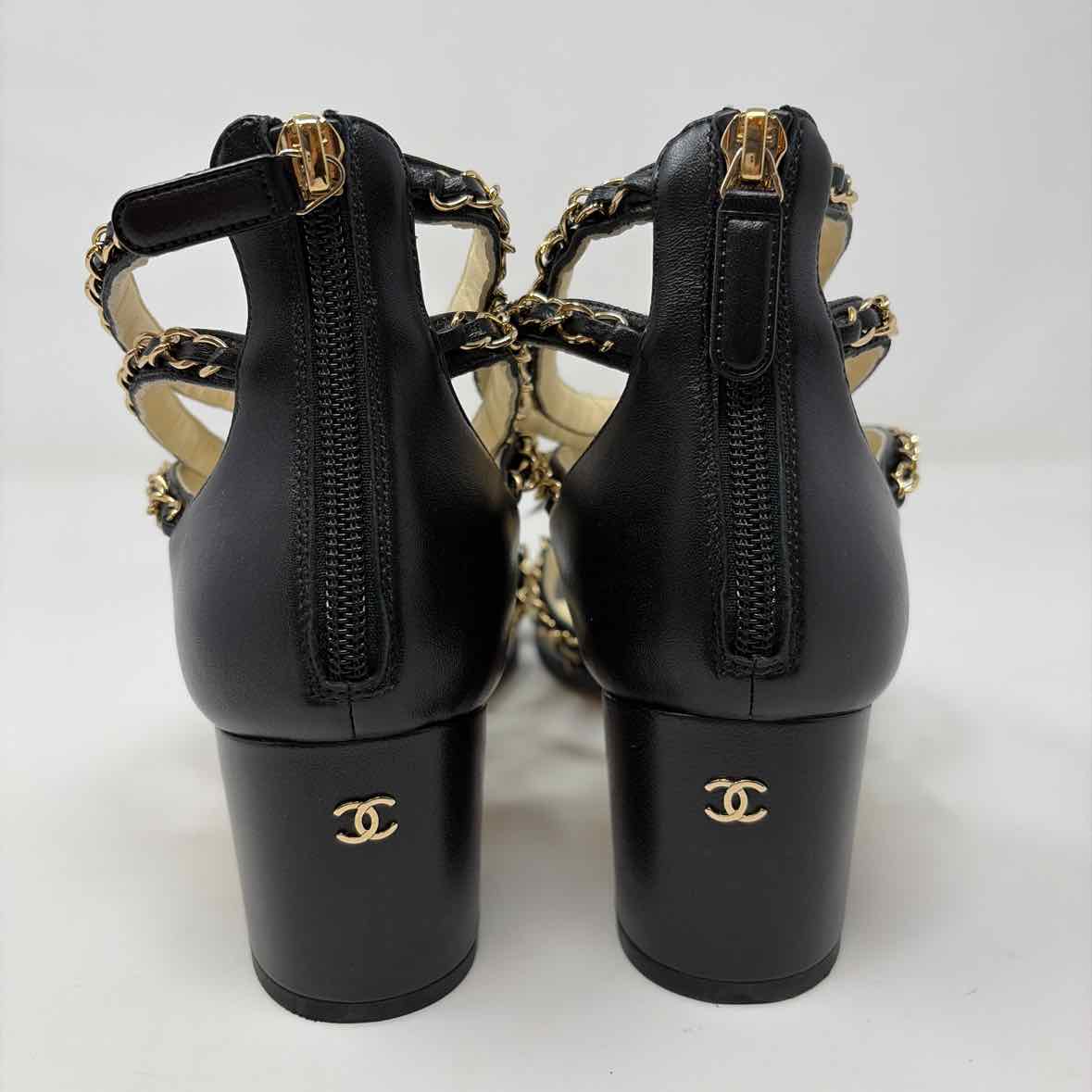 Pre-Owned Chanel Black Leather Shoe Size 10.5 Designer Shoes