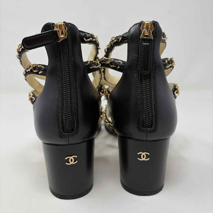 Pre-Owned Chanel Black Leather Shoe Size 10.5 Designer Shoes