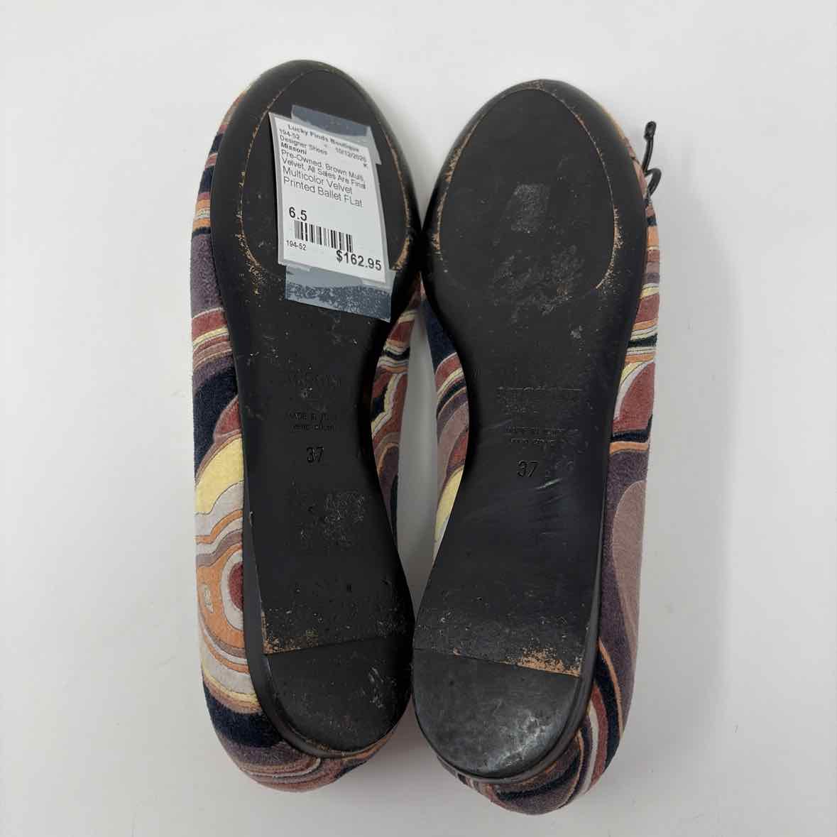 Pre-Owned Missoni Brown Multi Velvet Shoe Size 6.5 Designer Shoes