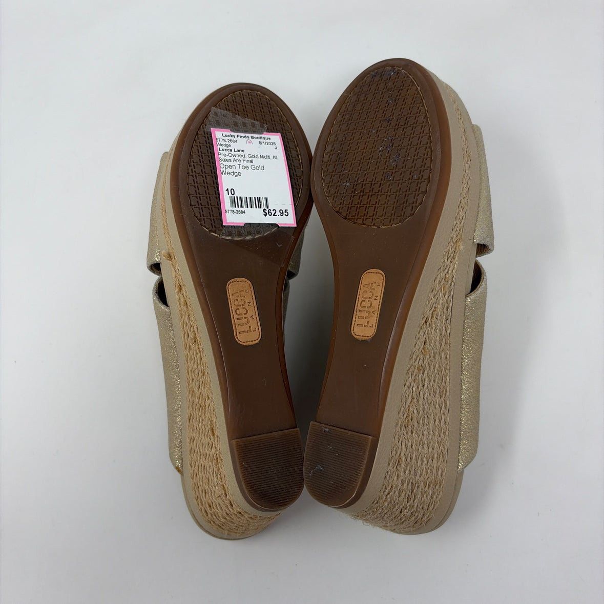 Pre-Owned Shoe Size 10  Lucca Lane Gold Multi Wedge