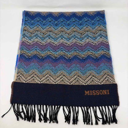 Pre-Owned Missoni Blue Multi Knit Designer Scarf