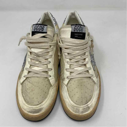 Pre-Owned Golden Goose White/Silver Fabric Shoe Size 9.5 Designer Shoes