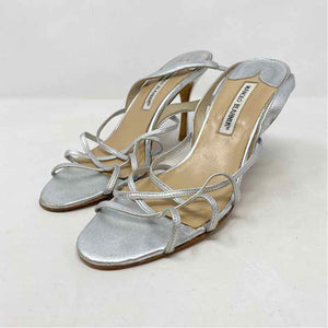 Pre-Owned Manolo Blahnik Silver Leather Shoe Size 9.5 Designer Shoes