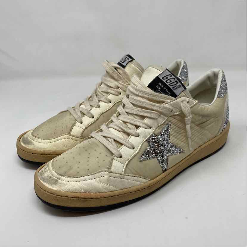 Pre-Owned Golden Goose White/Silver Fabric Shoe Size 9.5 Designer Shoes