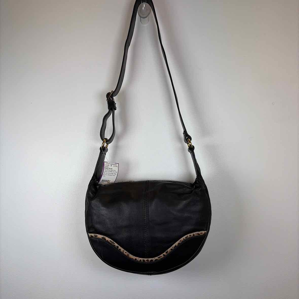 Pre-Owned Badgley Mischka Black Print Leather Handbag