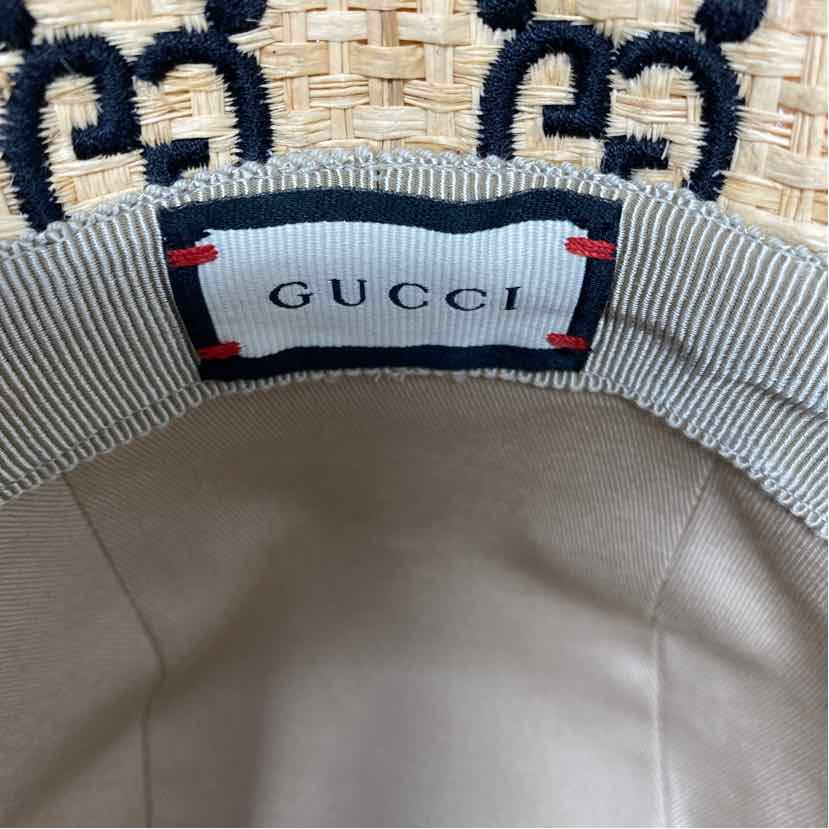 Pre-Owned Gucci Monogram Straw Designer Hats