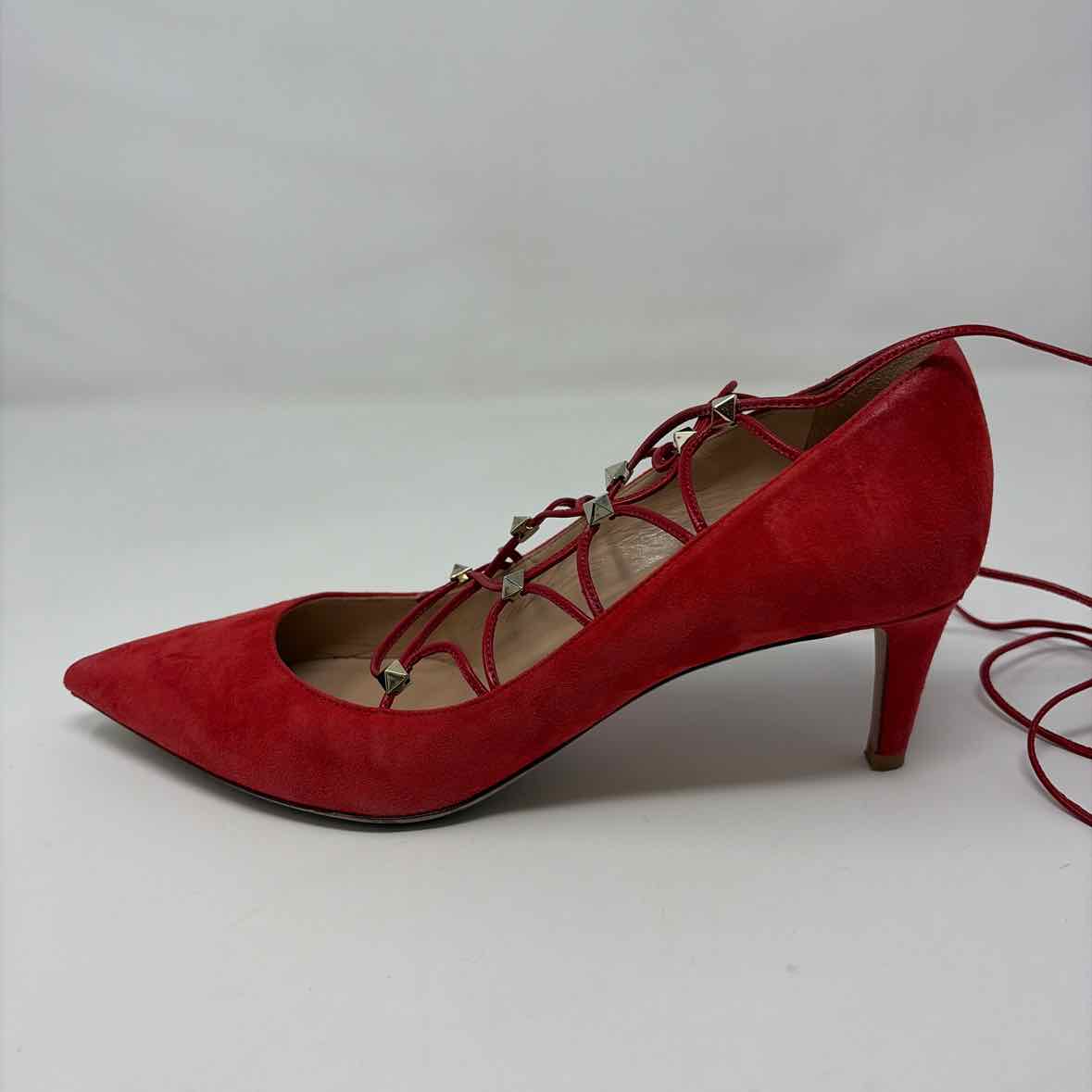 Pre-Owned Valentino Red Suede Shoe Size 7.5 Designer Shoes