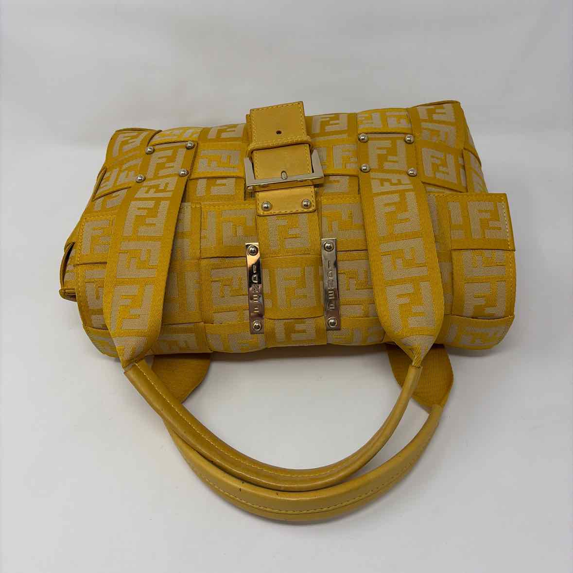Pre-Owned Fendi Yellow Canvas Designer Handbag
