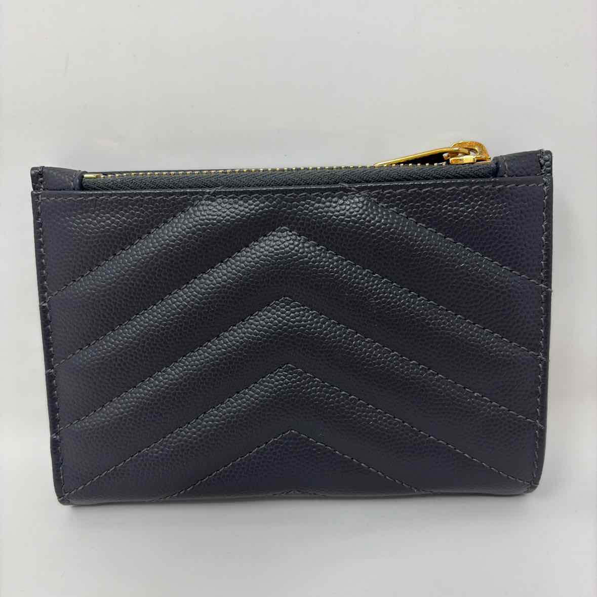 Pre-Owned Saint Laurent Grey Leather Designer Wallet