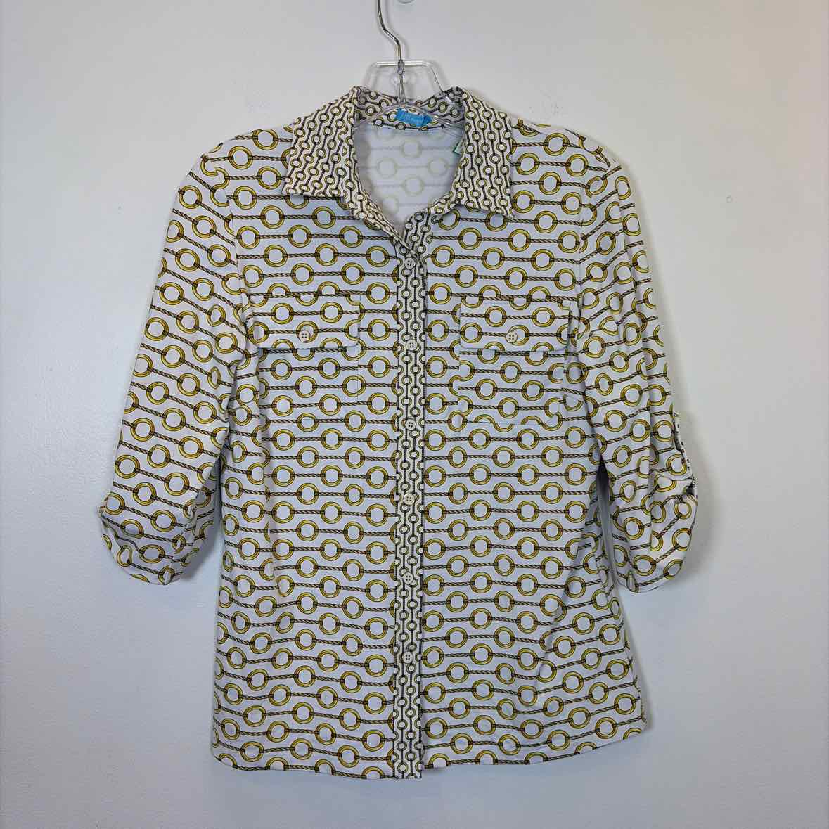 Pre-Owned Size S J McLaughlin White Print Top