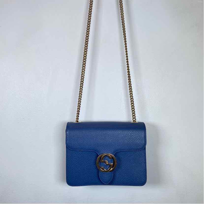 Pre-Owned Gucci Blue Leather Designer Handbag