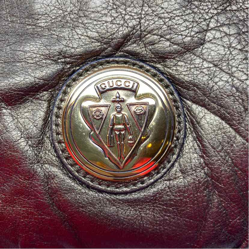 Pre-Owned Gucci Gunmetal Leather Designer Handbag