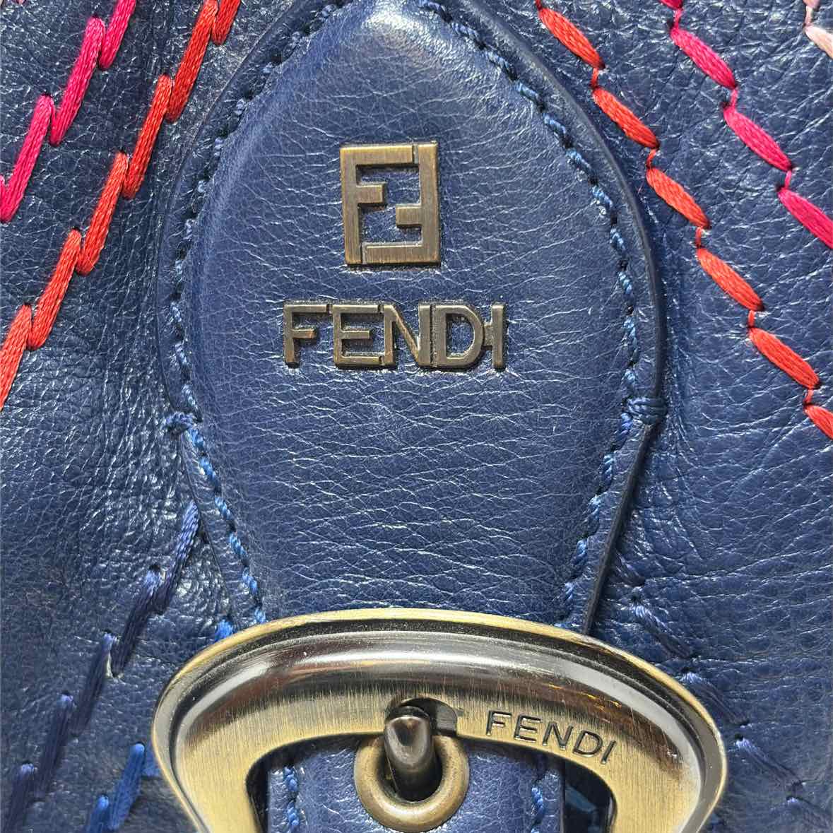 Pre-Owned Fendi Navy Leather Designer Handbag