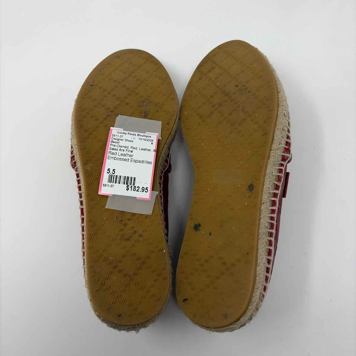 Pre-Owned Gucci Red Leather Shoe Size 5.5 Designer Shoes