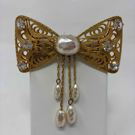 Pre-Owned Miriam Haskell Gold Multi Pearls Brooch