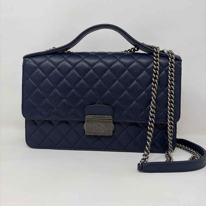 Pre-Owned Chanel Navy Leather Designer Handbag