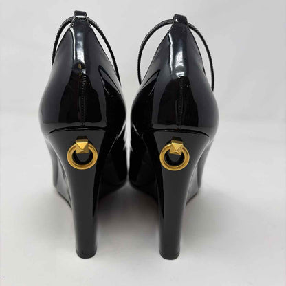 Pre-Owned Valentino Black Patent Shoe Size 8.5 Designer Shoes