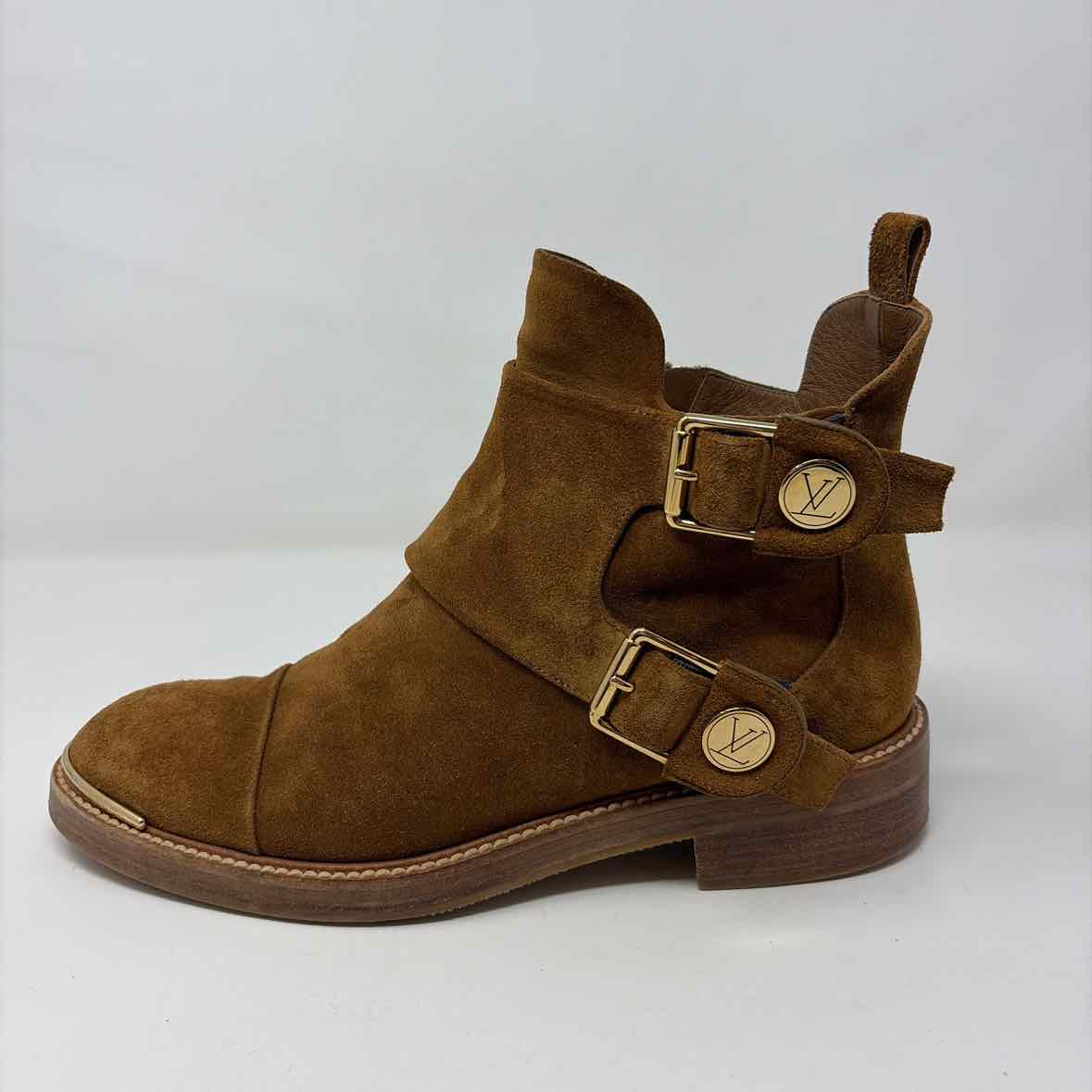 Pre-Owned Louis Vuitton Cognac Suede Shoe Size 9.5 Designer Shoes